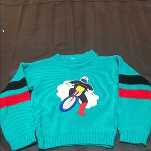 Vintage 80s MIRI Kids Dirt Bike Sweater – Size 6X – Teal Knit